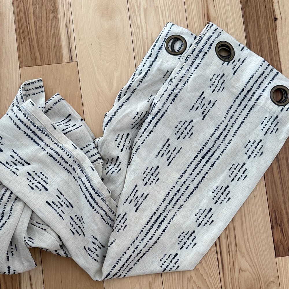 Cream and Blue Patterned Curtains